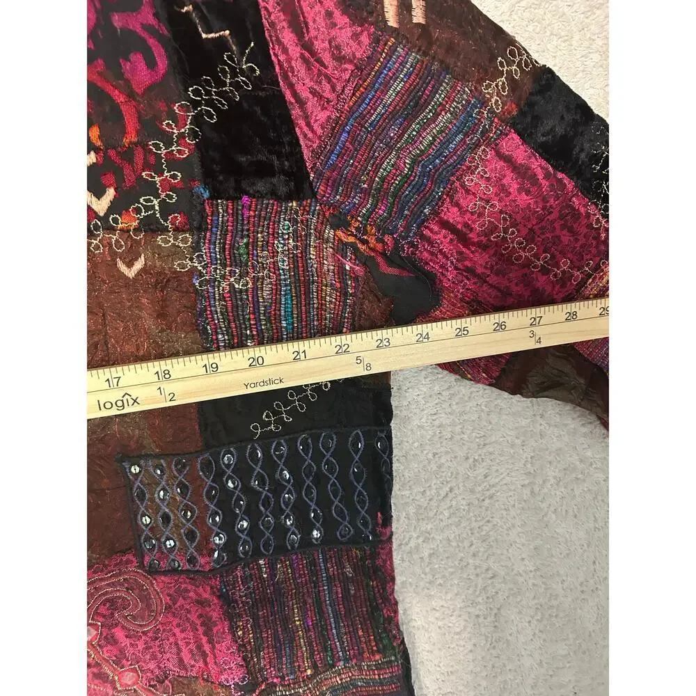 Chicos Design Boho, Tapestry, Patchwork Embroidered Jacket Sz. 3. Party workwear